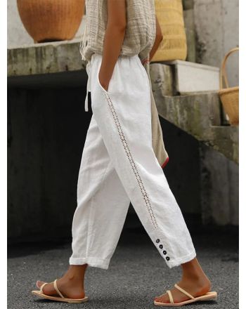 Plain Lace Edge Buckle Casual Pants