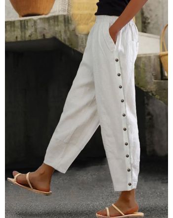 Cotton Plain Loose Casual Pants