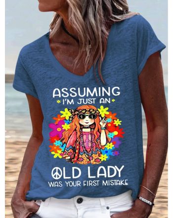 Women's Funny Hippie Old Lady Casual T-Shirt