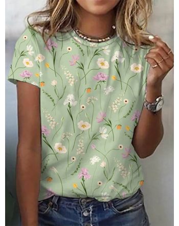 Casual Floral Knitted T-Shirt