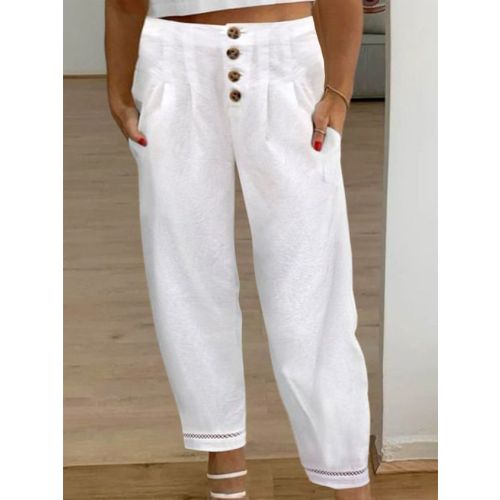 Plus Size Plain Casual Loose Buttoned Pants