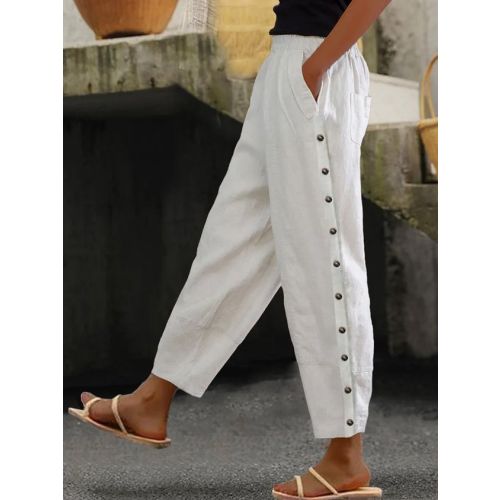 Cotton Plain Loose Casual Pants