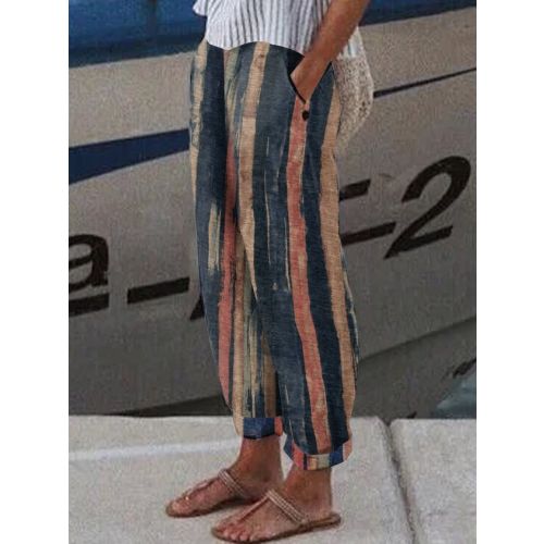 Loose Casual Printing Striped Pants