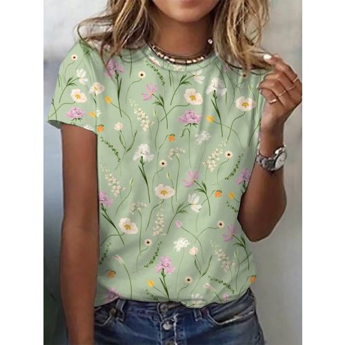 Casual Floral Knitted T-Shirt